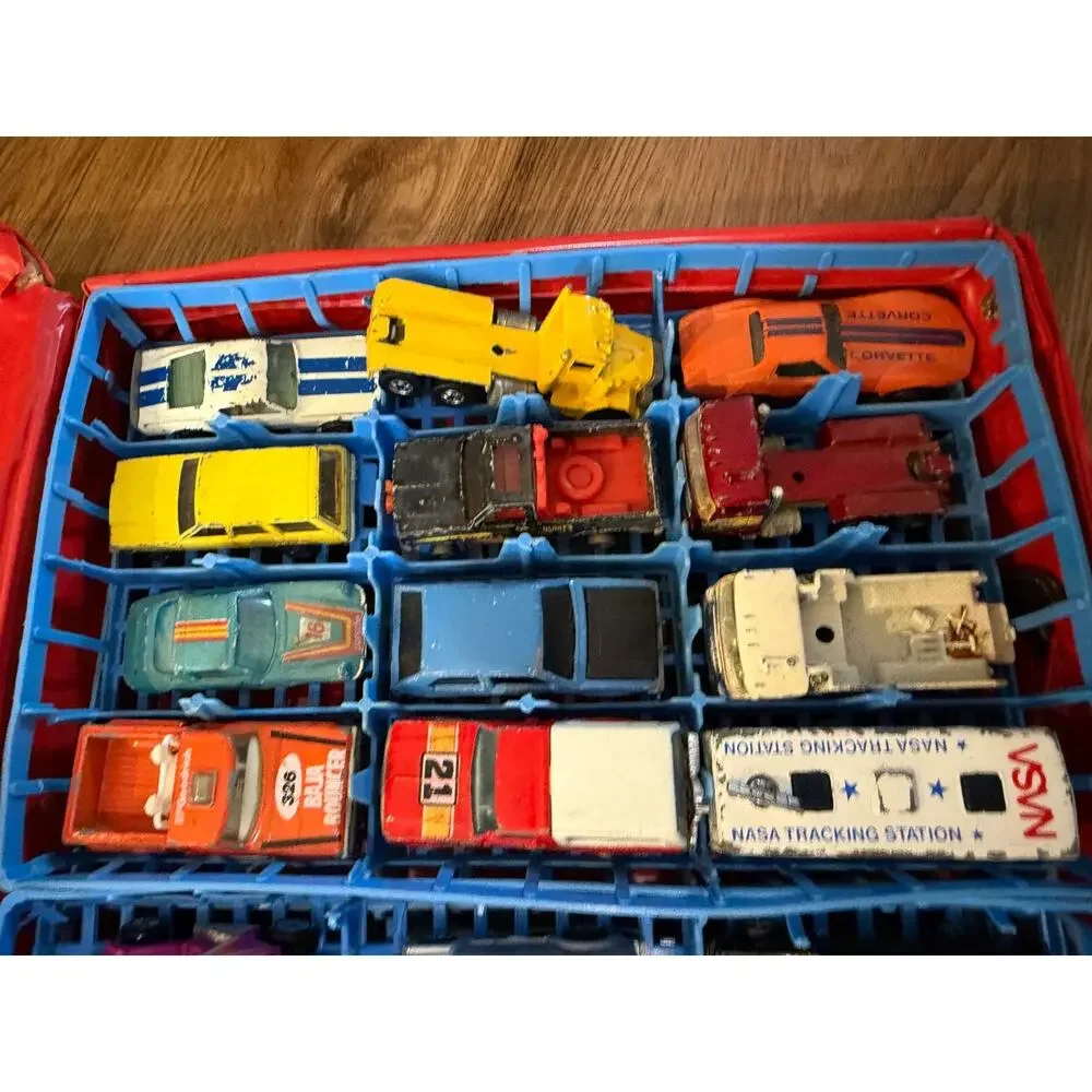 🚗 48 Car Case w/ Diecast Cars Hot Wheels Matchbox Zylmex Yatming Lot Vintage